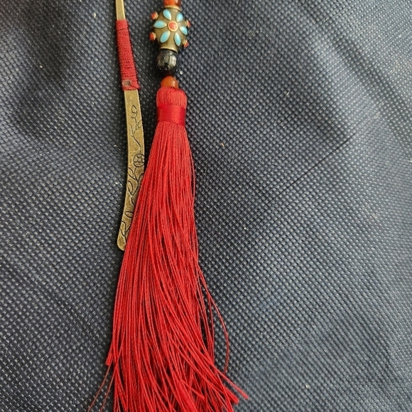 New 1 Pc Vintage Tassel Bookmark Ancient Chinese Hairpin Chinese Metal Bookmark - Picture 4 of 6